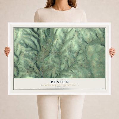 Map of Benton, Columbia County, Pennsylvania, 24 x 36 inch print in a white wood frame