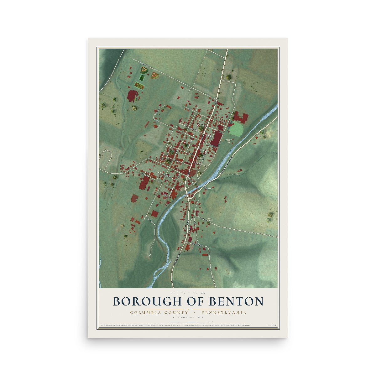 Map of the Borough of Benton, Columbia County, Pennsylvania, 12 x 18 inch unframed archival matte print