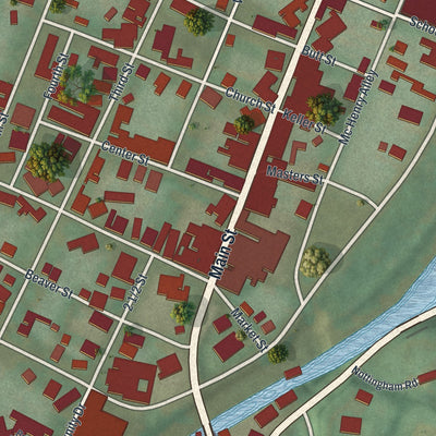 Close-up of the map of the Borough of Benton, Columbia County, Pennsylvania print showing street and building detail