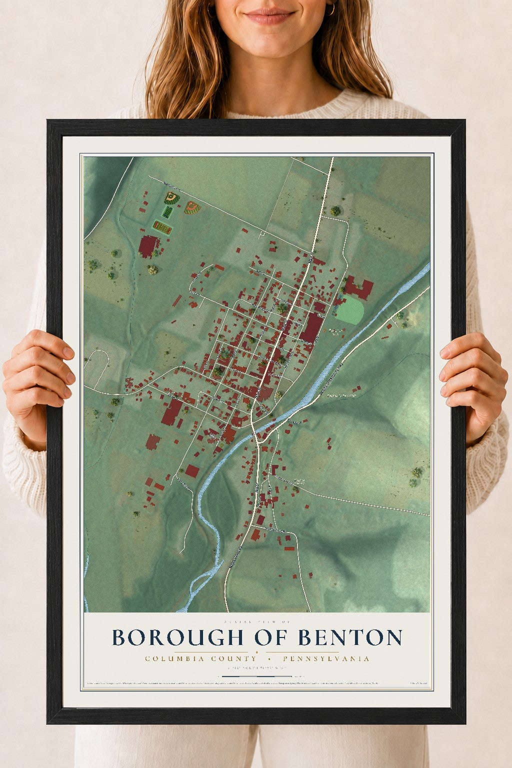Map of the Borough of Benton, Columbia County, Pennsylvania, 18 x 24 inch print in a black wood frame