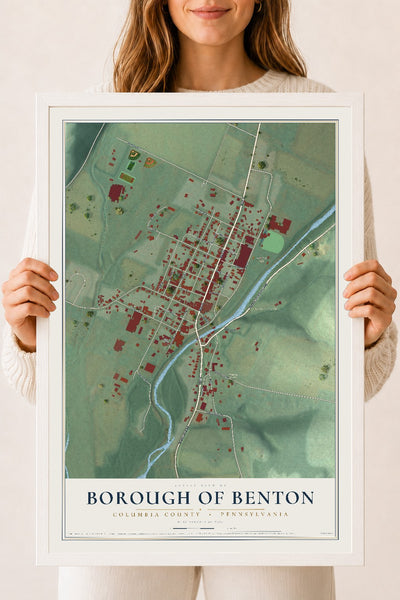Map of the Borough of Benton, Columbia County, Pennsylvania, 18 x 24 inch print in a white wood frame
