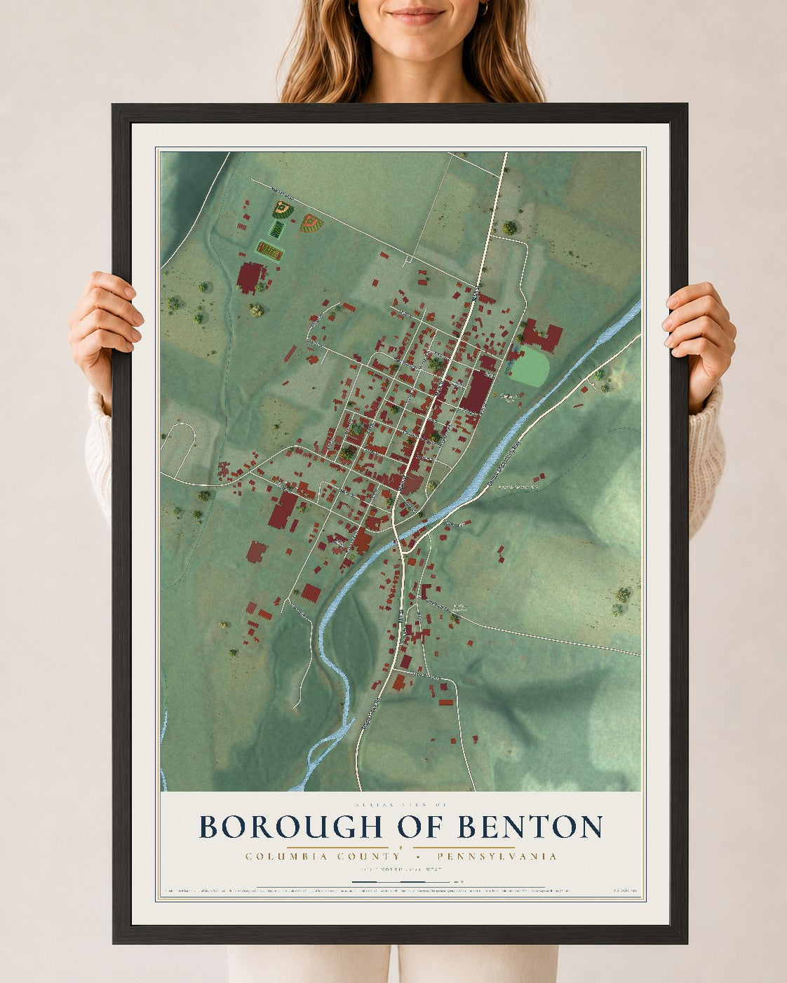 Map of the Borough of Benton, Columbia County, Pennsylvania, 24 x 36 inch print in a black wood frame