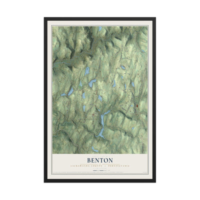 Map of Benton, Lackawanna County, Pennsylvania, 12 x 18 inch print in a black wood frame