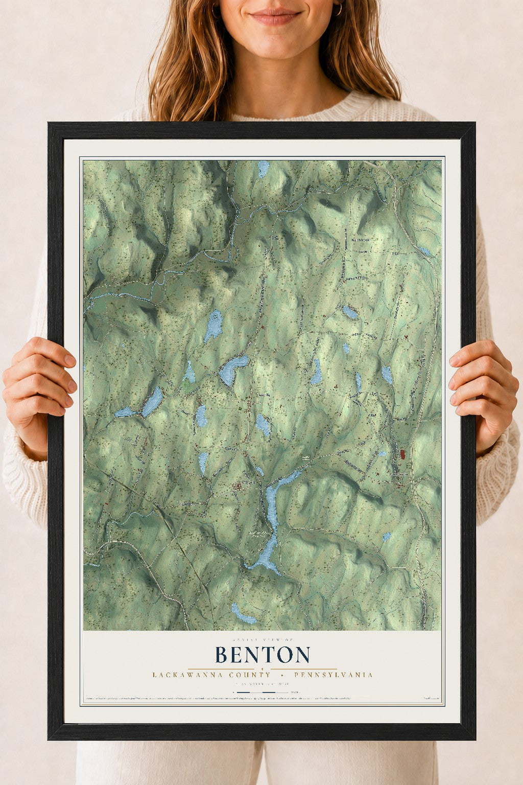 Map of Benton, Lackawanna County, Pennsylvania, 18 x 24 inch print in a black wood frame