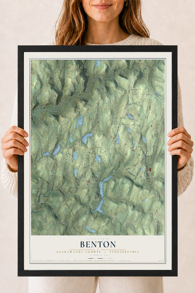 Map of Benton, Lackawanna County, Pennsylvania, 18 x 24 inch print in a black wood frame