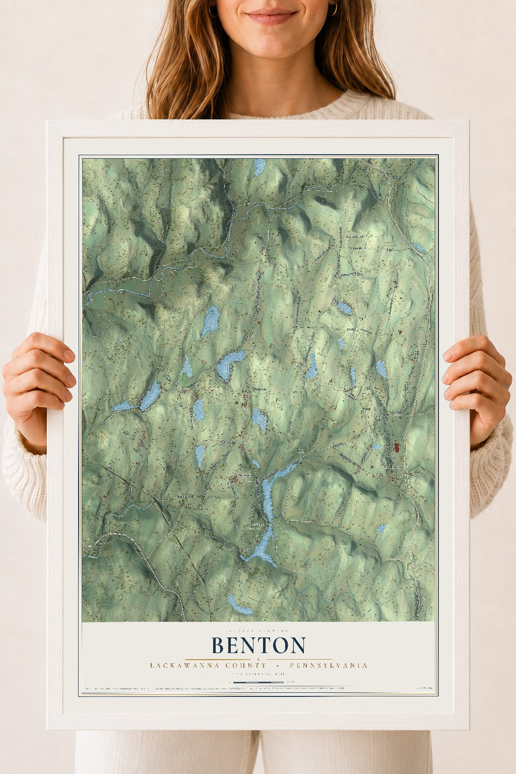 Map of Benton, Lackawanna County, Pennsylvania, 18 x 24 inch print in a white wood frame