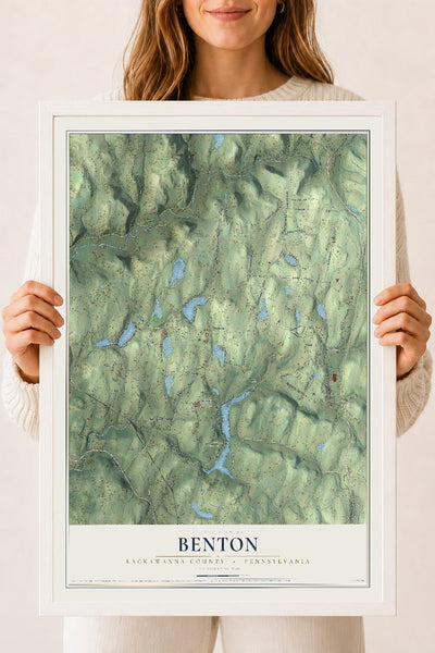 Map of Benton, Lackawanna County, Pennsylvania, 18 x 24 inch print in a white wood frame