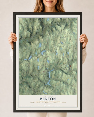 Map of Benton, Lackawanna County, Pennsylvania, 24 x 36 inch print in a black wood frame