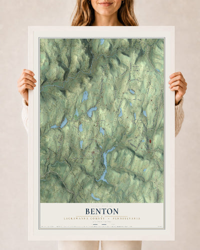 Map of Benton, Lackawanna County, Pennsylvania, 24 x 36 inch print in a white wood frame