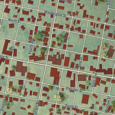 Close-up of the map of Berlin, Somerset County, Pennsylvania print showing street and building detail