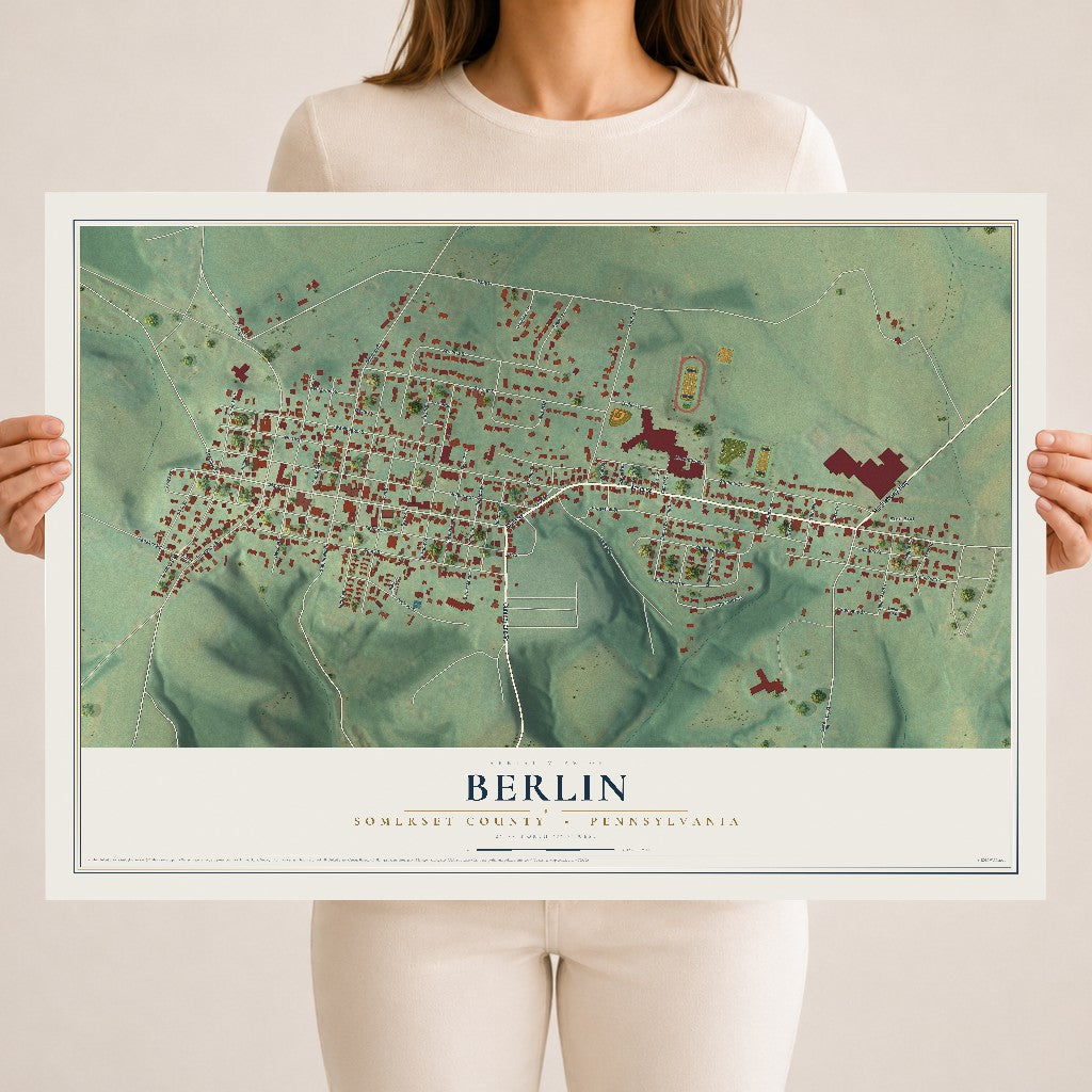 Map of Berlin, Somerset County, Pennsylvania, 18 x 24 inch unframed archival matte print