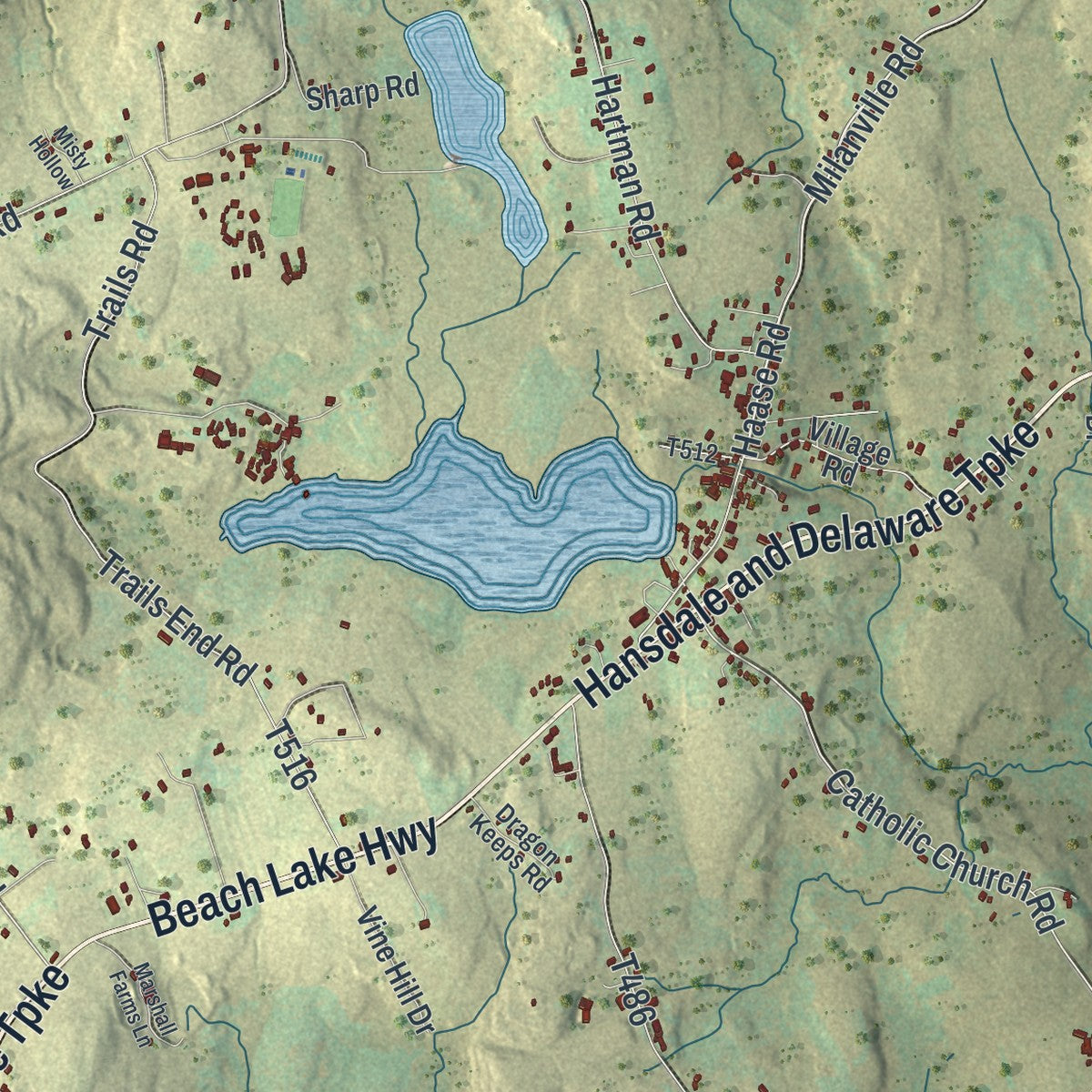 Close-up of the map of Berlin, Wayne County, Pennsylvania print showing street and building detail