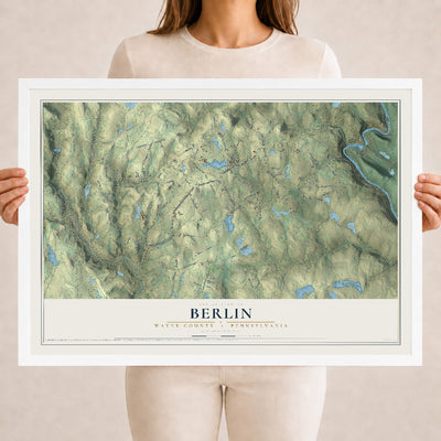 Map of Berlin, Wayne County, Pennsylvania, 18 x 24 inch print in a white wood frame