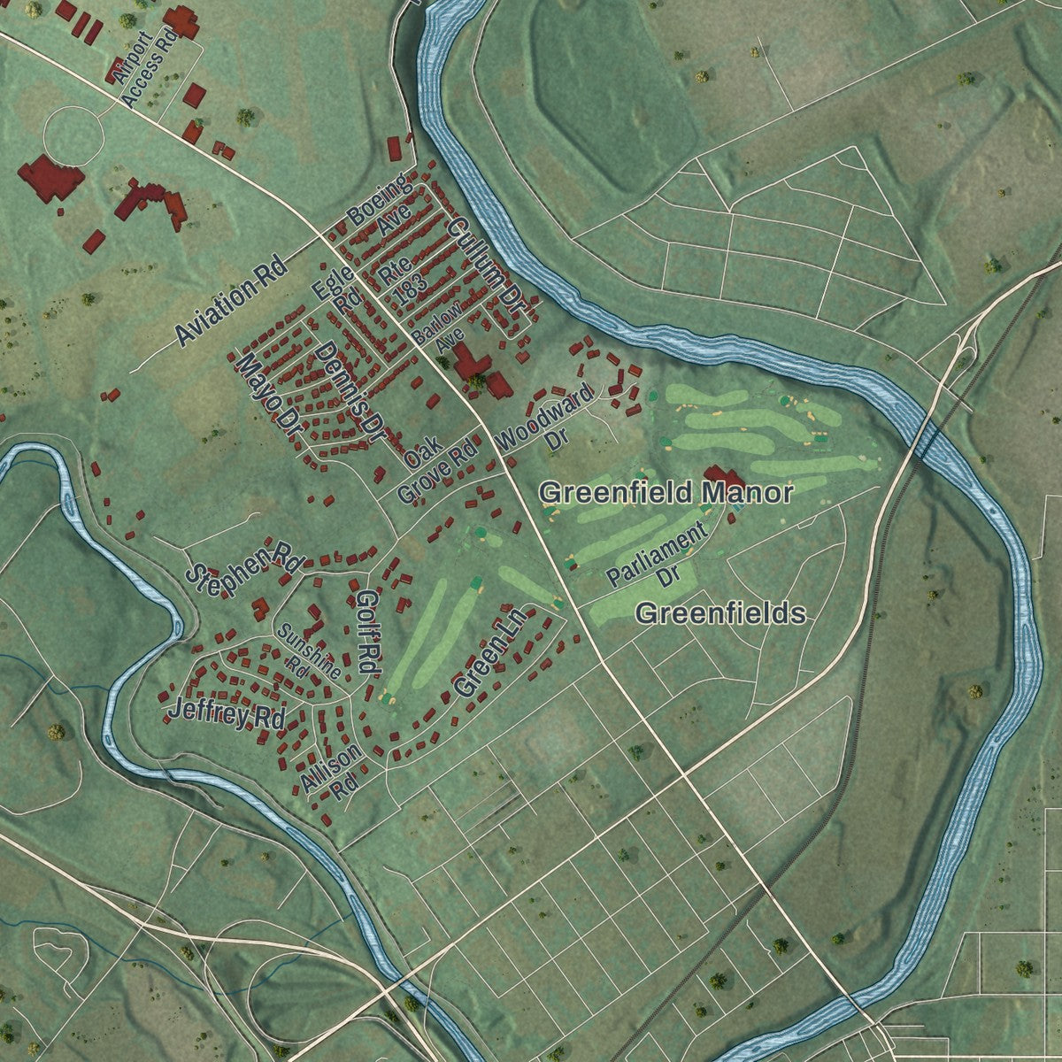 Second close-up of the map of Bern, Pennsylvania print showing more streets and buildings