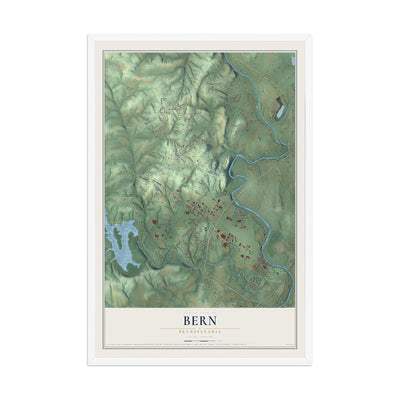 Map of Bern, Pennsylvania, 12 x 18 inch print in a white wood frame
