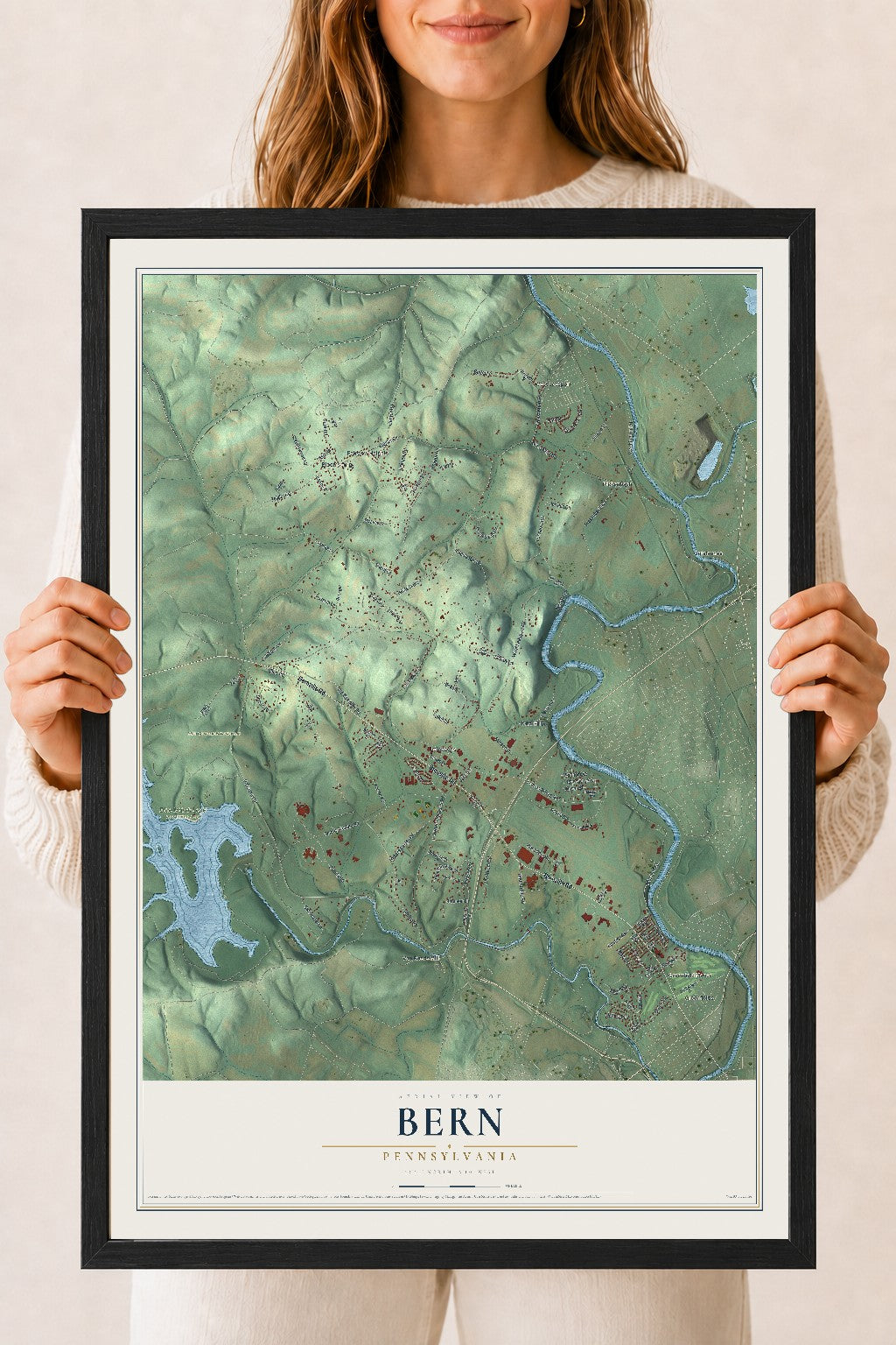 Map of Bern, Pennsylvania, 18 x 24 inch print in a black wood frame