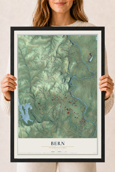 Map of Bern, Pennsylvania, 18 x 24 inch print in a black wood frame