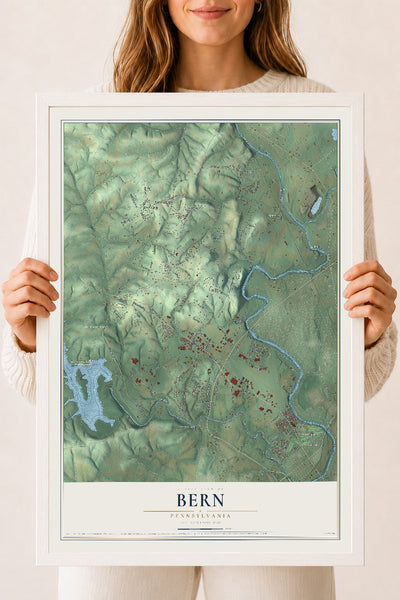 Map of Bern, Pennsylvania, 18 x 24 inch print in a white wood frame