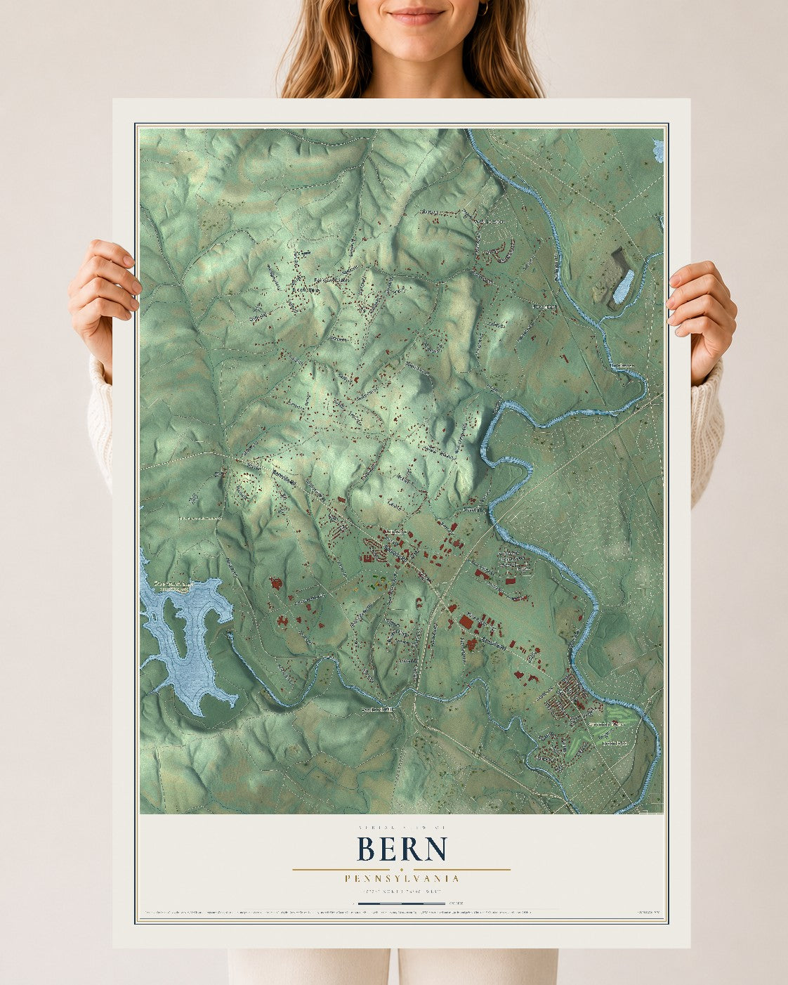 Map of Bern, Pennsylvania, 24 x 36 inch unframed archival matte print