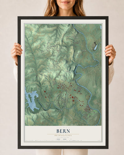 Map of Bern, Pennsylvania, 24 x 36 inch print in a black wood frame