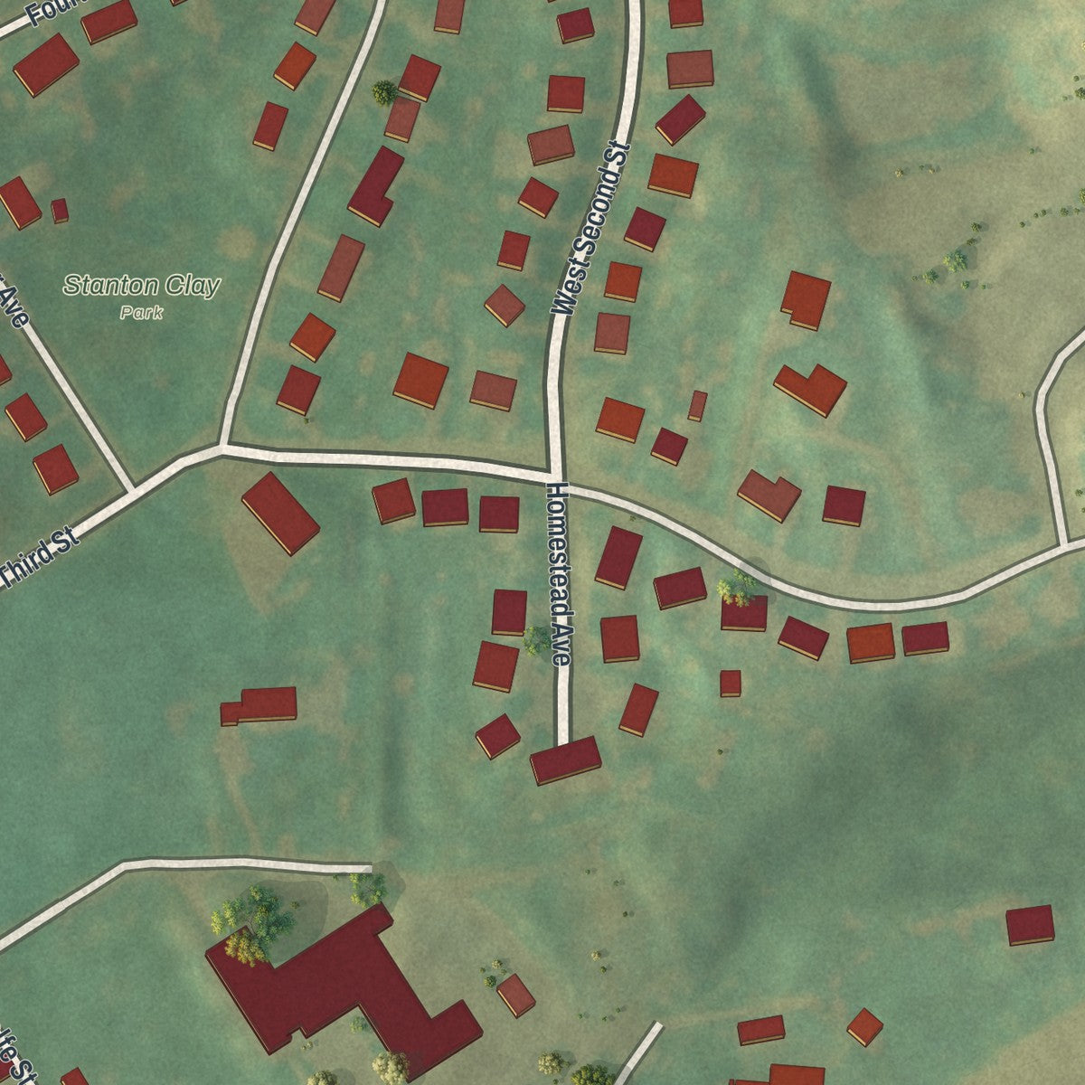 Second close-up of the map of Bernville, Pennsylvania print showing more streets and buildings