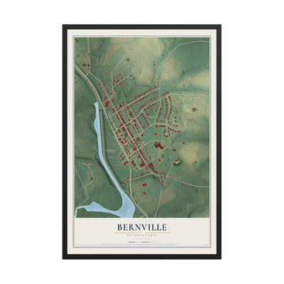 Map of Bernville, Pennsylvania, 12 x 18 inch print in a black wood frame