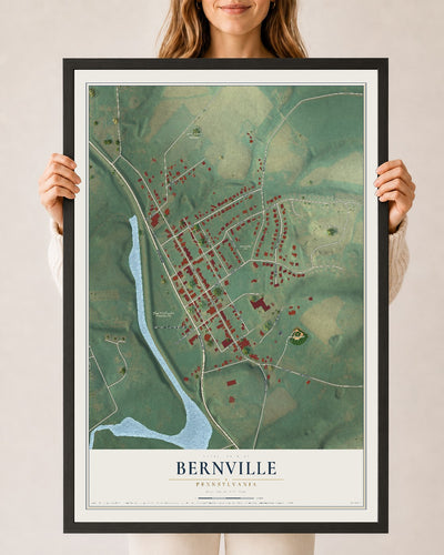 Map of Bernville, Pennsylvania, 24 x 36 inch print in a black wood frame