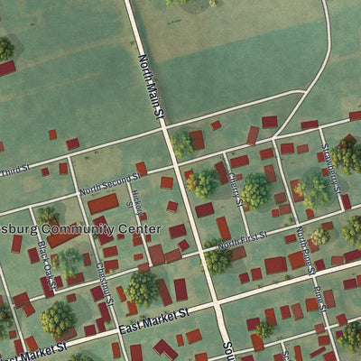 Close-up of the map of Berrysburg, Pennsylvania print showing street and building detail