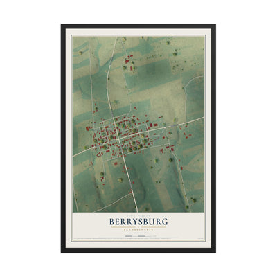 Map of Berrysburg, Pennsylvania, 12 x 18 inch print in a black wood frame