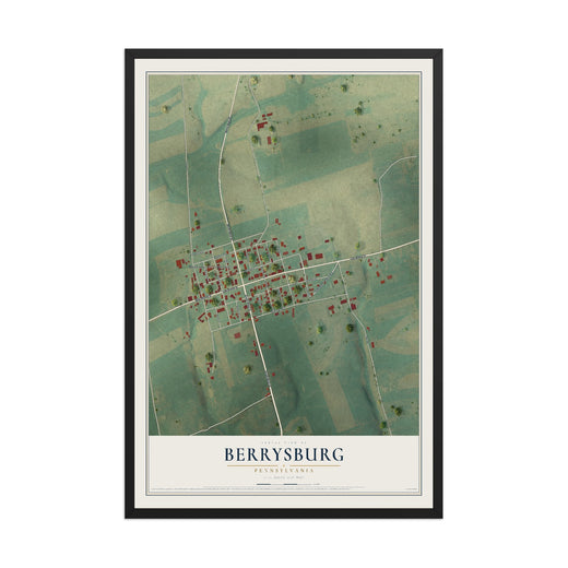 Map of Berrysburg, Pennsylvania, 12 x 18 inch print in a black wood frame