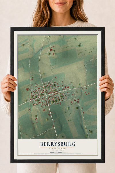 Map of Berrysburg, Pennsylvania, 18 x 24 inch print in a black wood frame