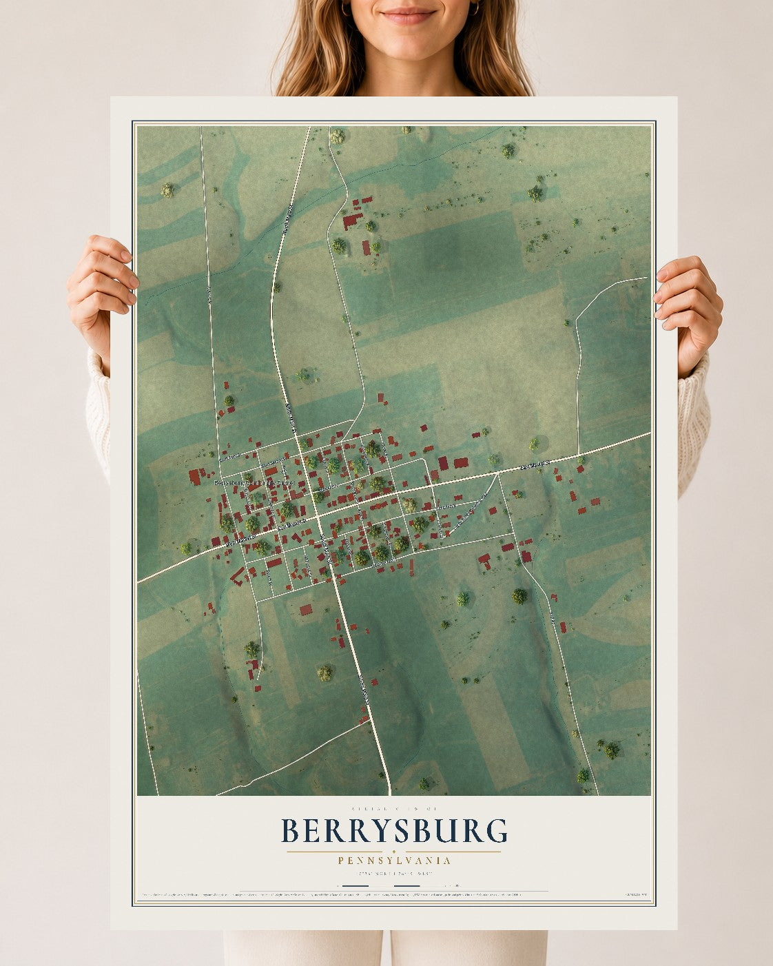 Map of Berrysburg, Pennsylvania, 24 x 36 inch unframed archival matte print