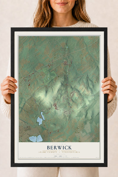 Map of Berwick, Adams County, Pennsylvania, 18 x 24 inch print in a black wood frame