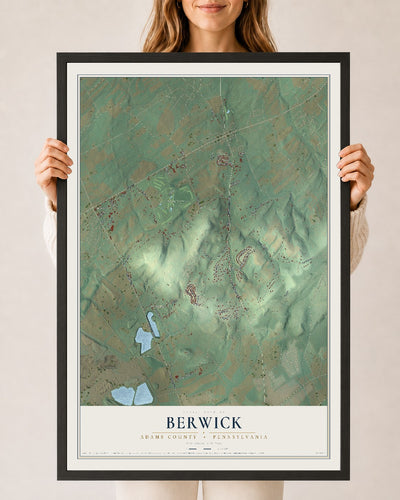 Map of Berwick, Adams County, Pennsylvania, 24 x 36 inch print in a black wood frame
