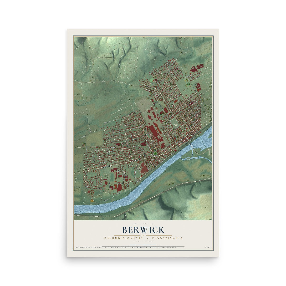 Map of Berwick, Columbia County, Pennsylvania, 12 x 18 inch unframed archival matte print