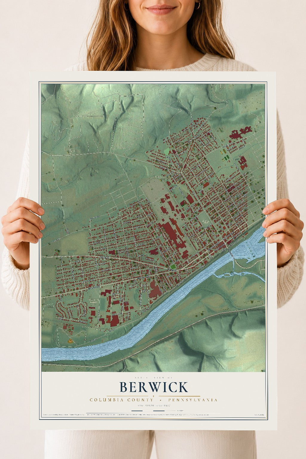 Map of Berwick, Columbia County, Pennsylvania, 18 x 24 inch unframed archival matte print