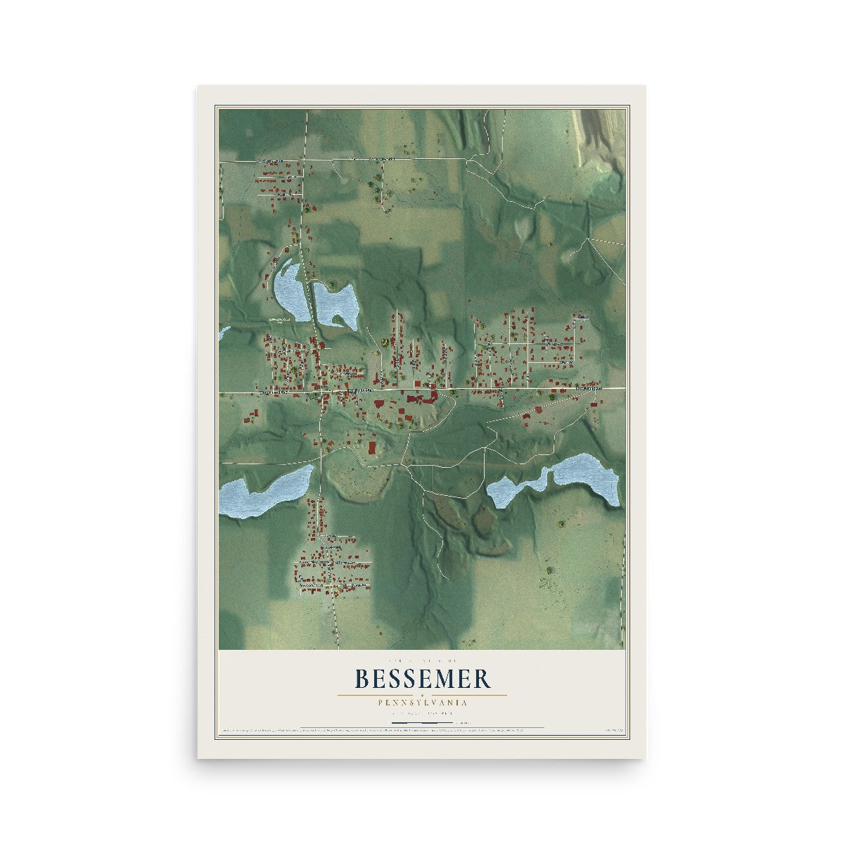 Map of Bessemer, Pennsylvania, 12 x 18 inch unframed archival matte print