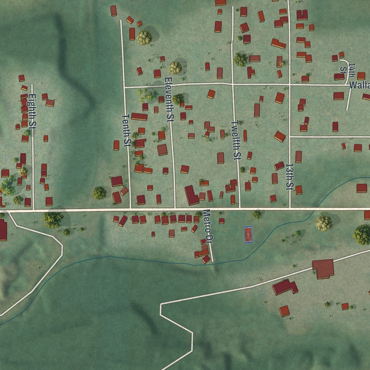 Second close-up of the map of Bessemer, Pennsylvania print showing more streets and buildings