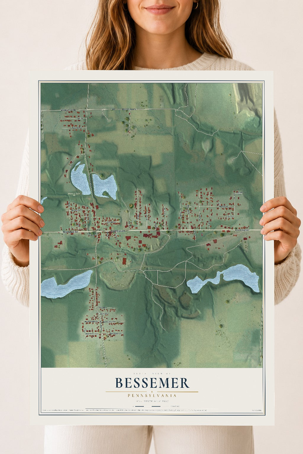 Map of Bessemer, Pennsylvania, 18 x 24 inch unframed archival matte print