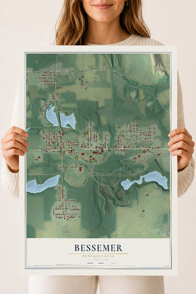 Map of Bessemer, Pennsylvania, 18 x 24 inch unframed archival matte print