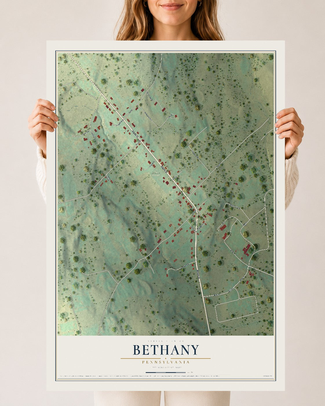 Map of Bethany, Pennsylvania, 24 x 36 inch unframed archival matte print