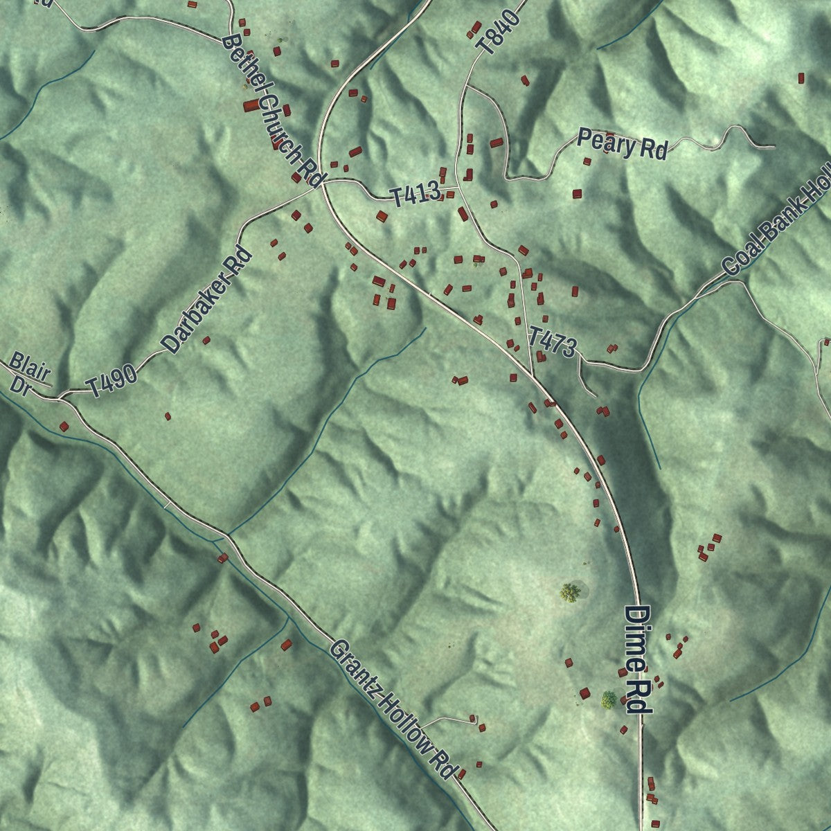 Second close-up of the map of Bethel, Armstrong County, Pennsylvania print showing more streets and buildings