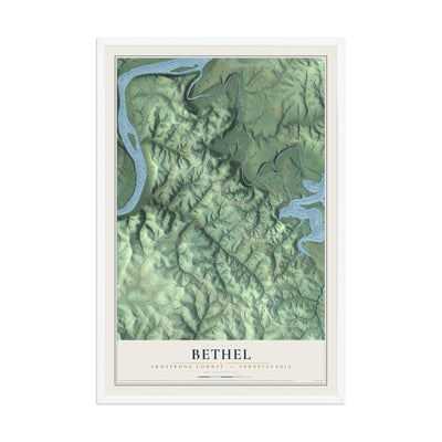 Map of Bethel, Armstrong County, Pennsylvania, 12 x 18 inch print in a white wood frame