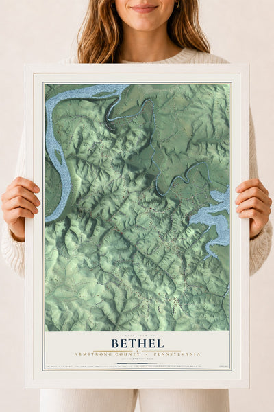 Map of Bethel, Armstrong County, Pennsylvania, 18 x 24 inch print in a white wood frame