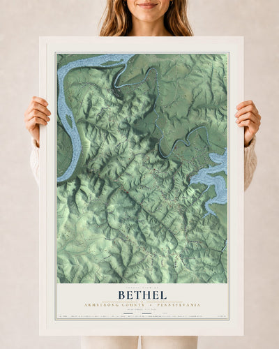 Map of Bethel, Armstrong County, Pennsylvania, 24 x 36 inch print in a white wood frame