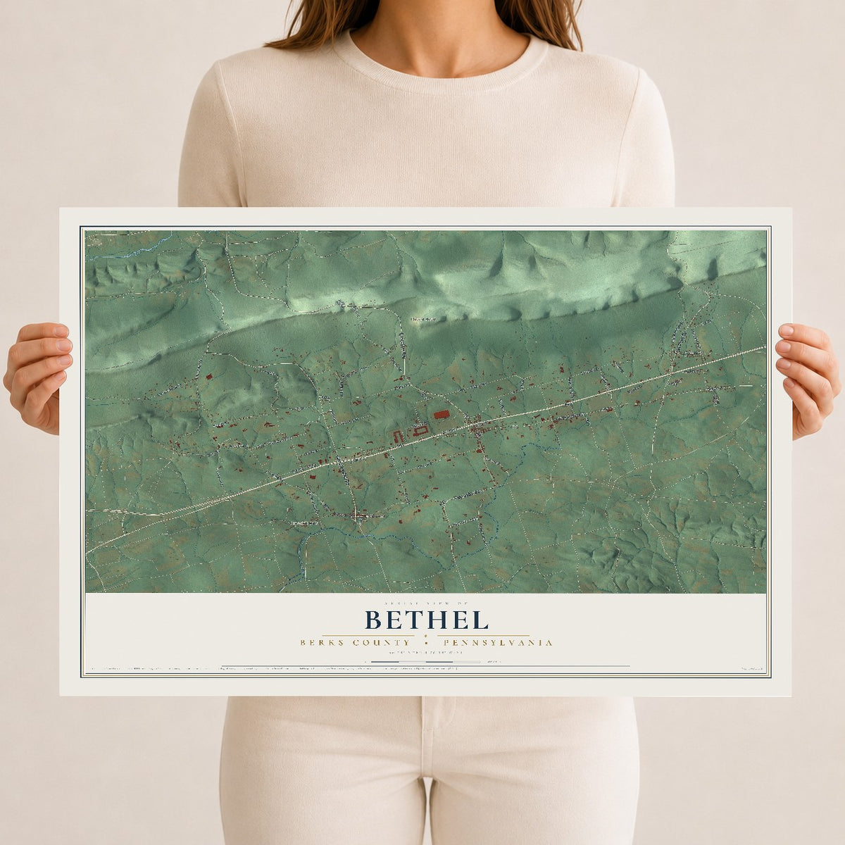 Map of Bethel, Berks County, Pennsylvania, 12 x 18 inch unframed archival matte print