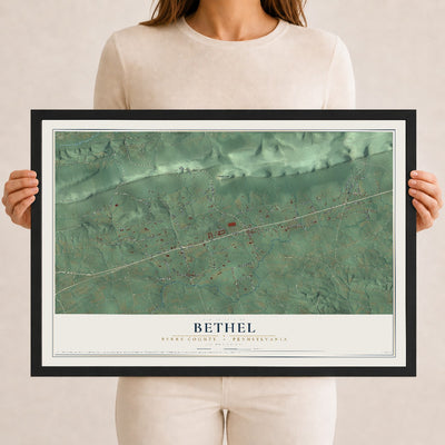 Map of Bethel, Berks County, Pennsylvania, 12 x 18 inch print in a black wood frame