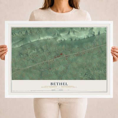 Map of Bethel, Berks County, Pennsylvania, 18 x 24 inch print in a white wood frame