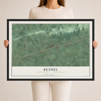 Map of Bethel, Berks County, Pennsylvania, 24 x 36 inch print in a black wood frame