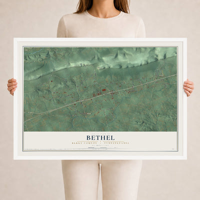 Map of Bethel, Berks County, Pennsylvania, 24 x 36 inch print in a white wood frame